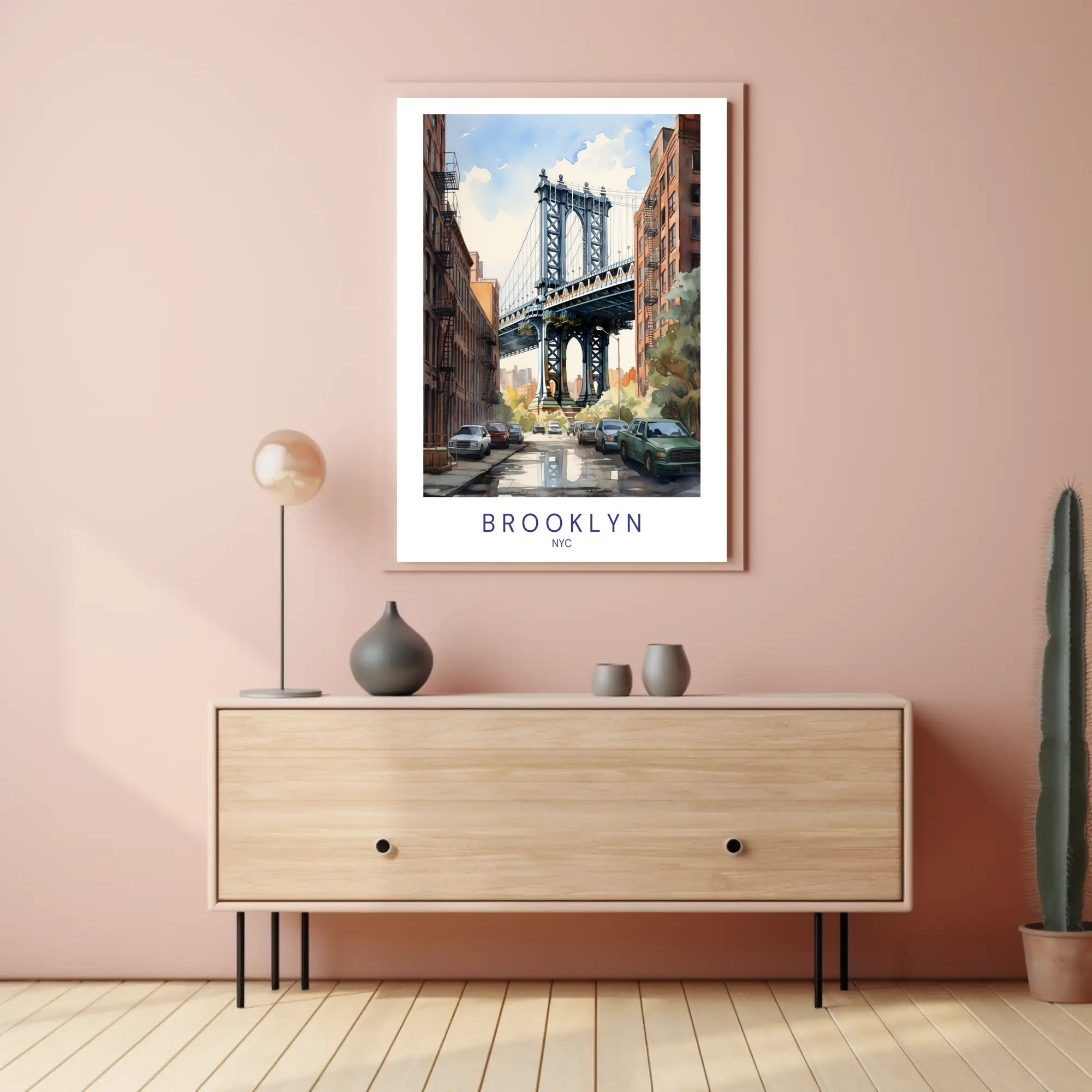 Brooklyn Bridge Watercolor Urban Cityscape Poster PosterGoat