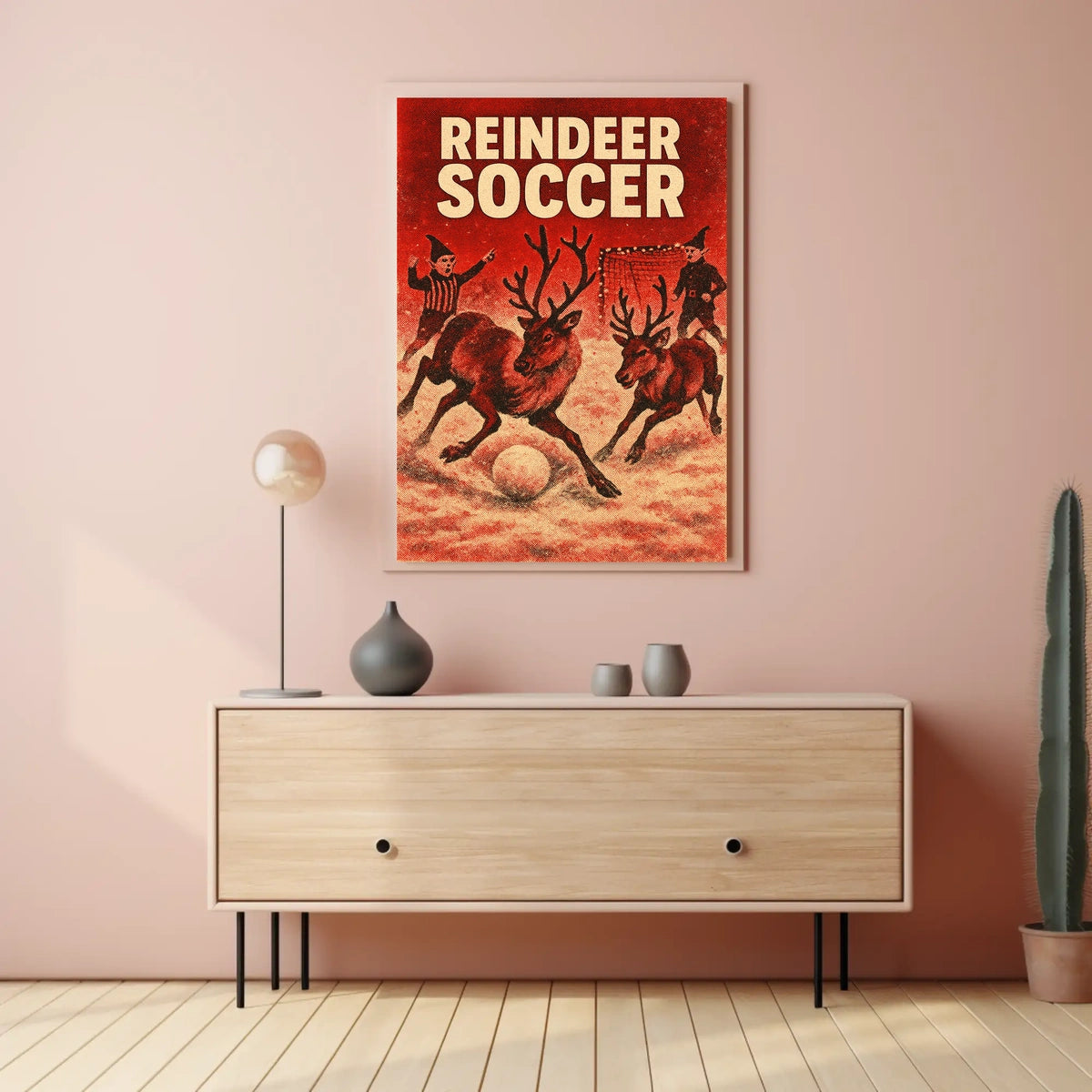 Reindeer Soccer Festive Vintage Holiday Art Poster