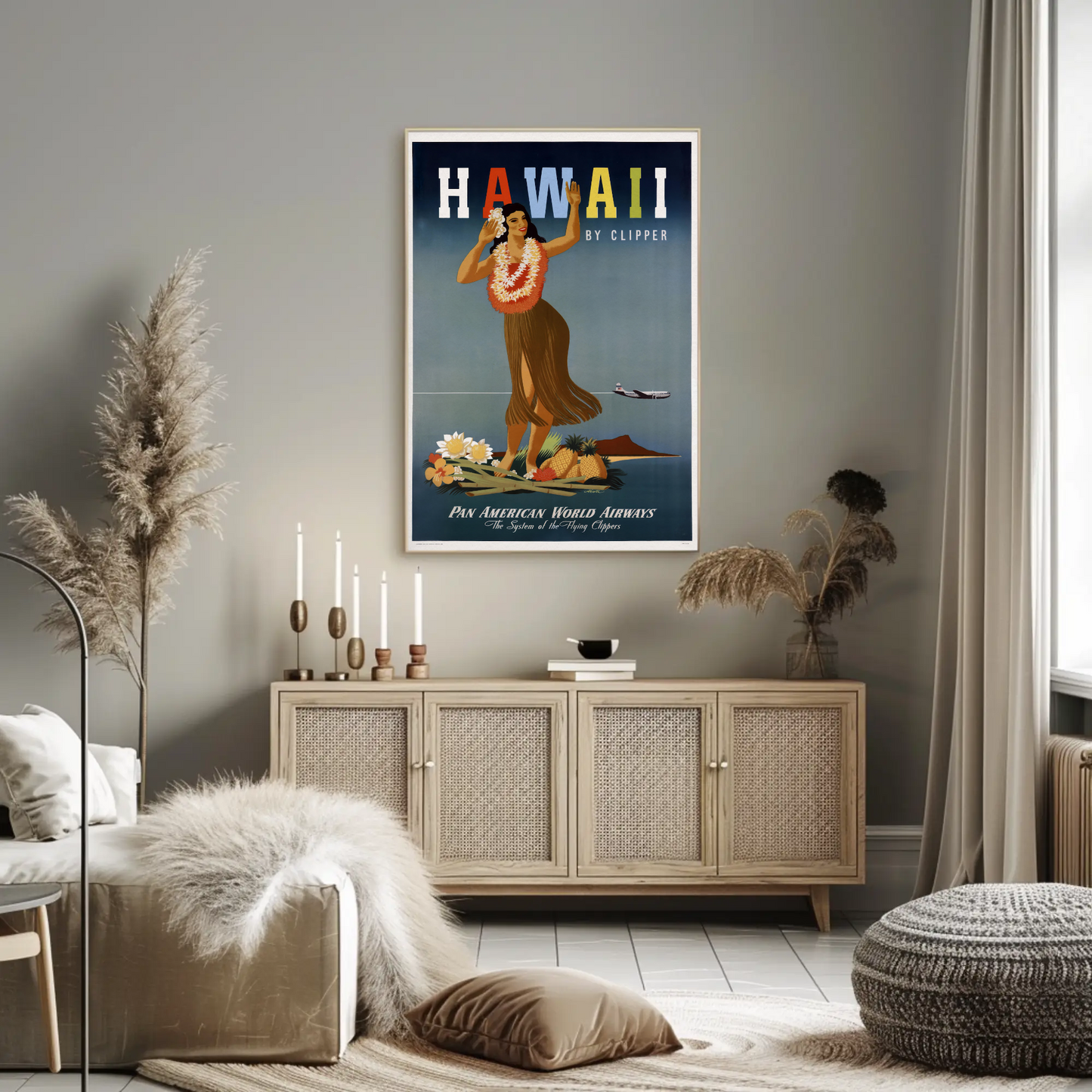 Hawaii By Clipper Dancing Girl Pineapple Poster