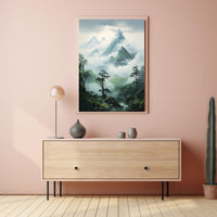 Serene East Asian Mountain Landscape Artwork Poster