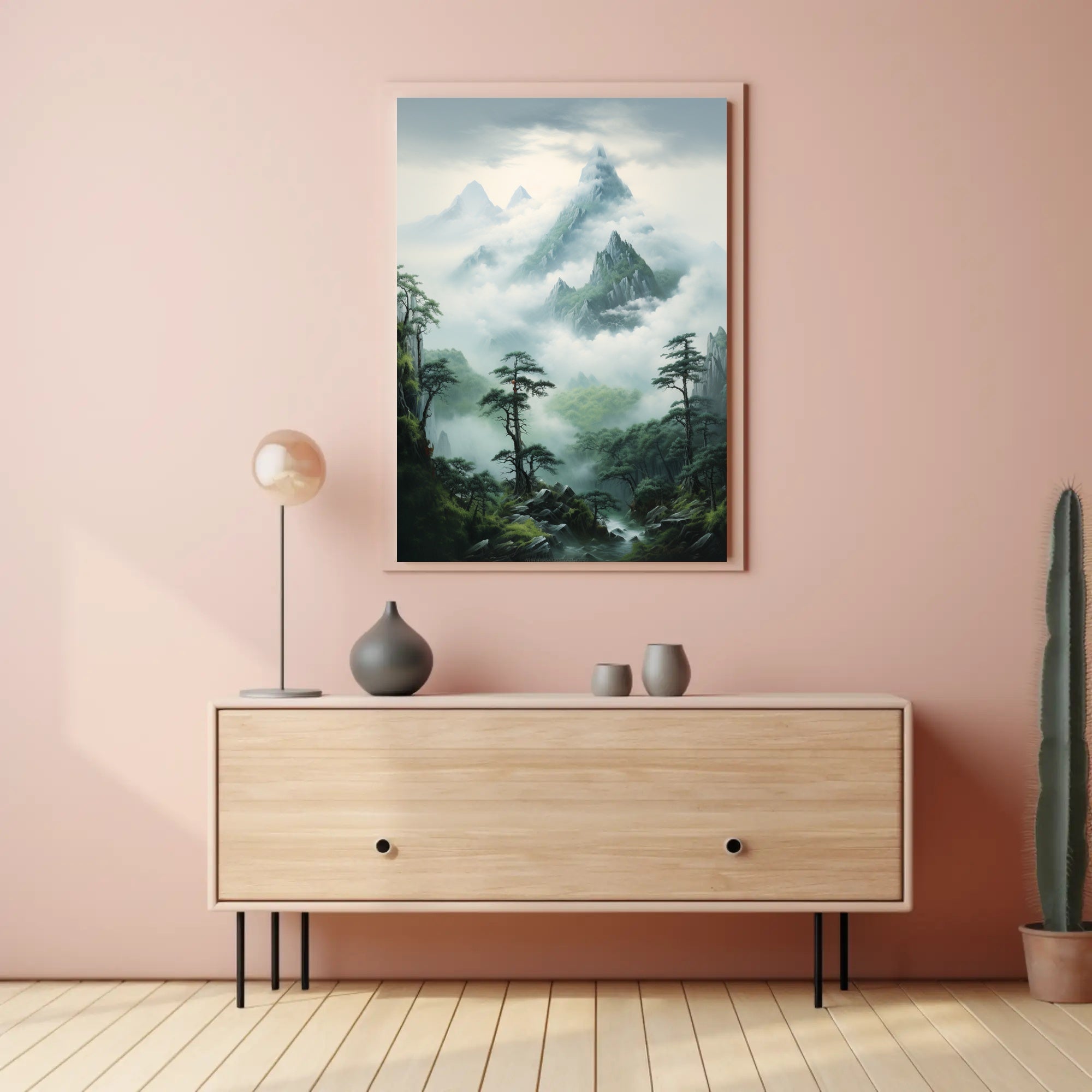 Serene East Asian Mountain Landscape Artwork Poster