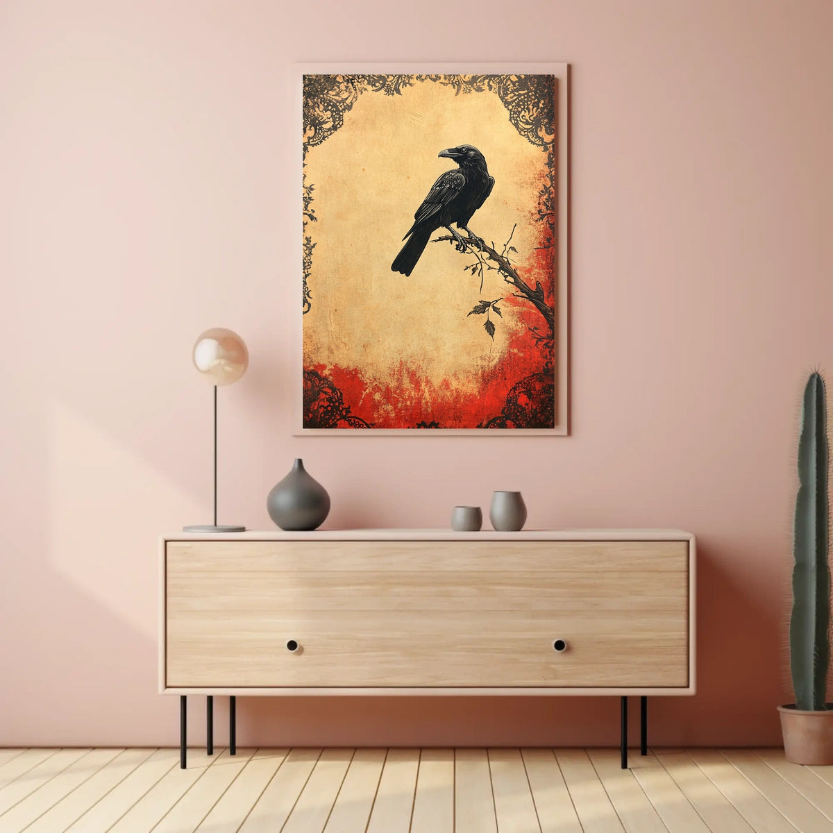 Raven on a Branch Artistic Vintage Animal Poster