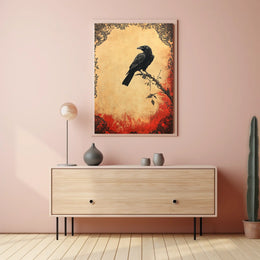 Raven on a Branch Artistic Vintage Animal Poster