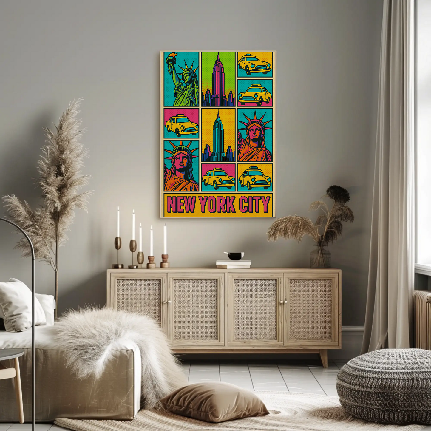Vibrant New York City Icons Pop Art Travel Poster