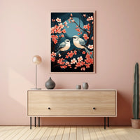 Serene Cherry Blossom Birds Art Poster Decor