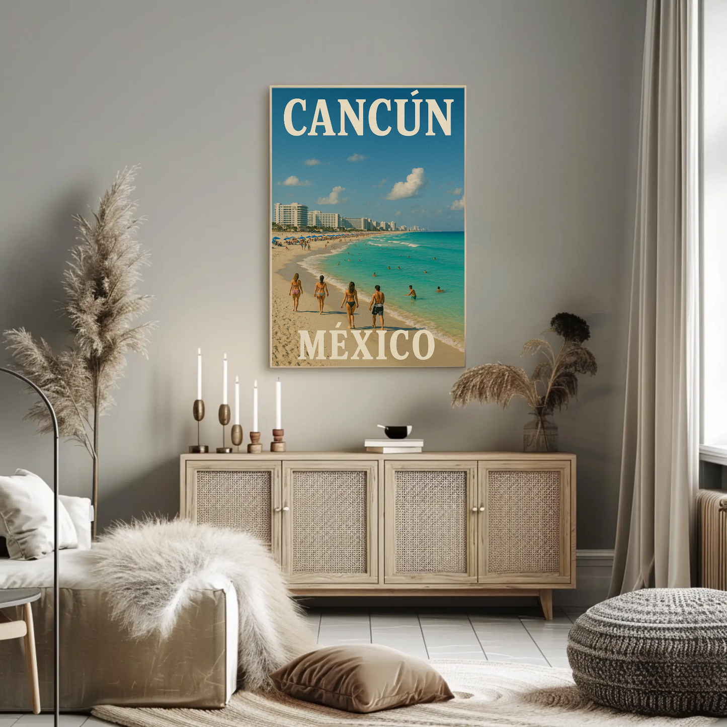 Cancun Mexico Beachfront Escape View Vintage Travel Poster