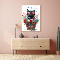 Black Cat With Star Sunglasses In Floral Basket Poster
