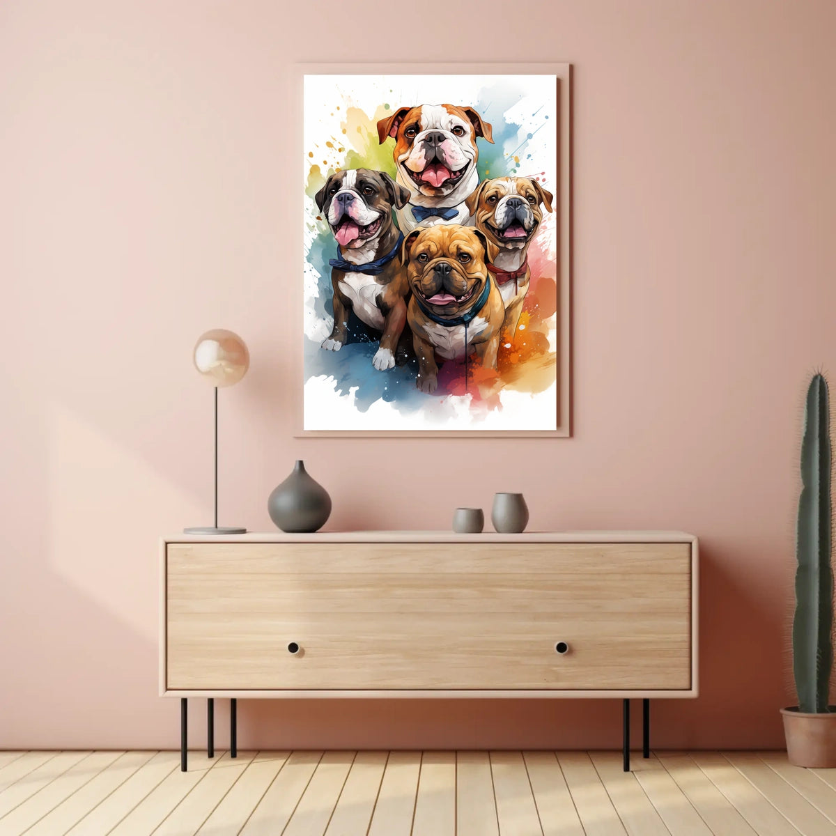 Colorful Bulldog Art Poster with Bow Ties