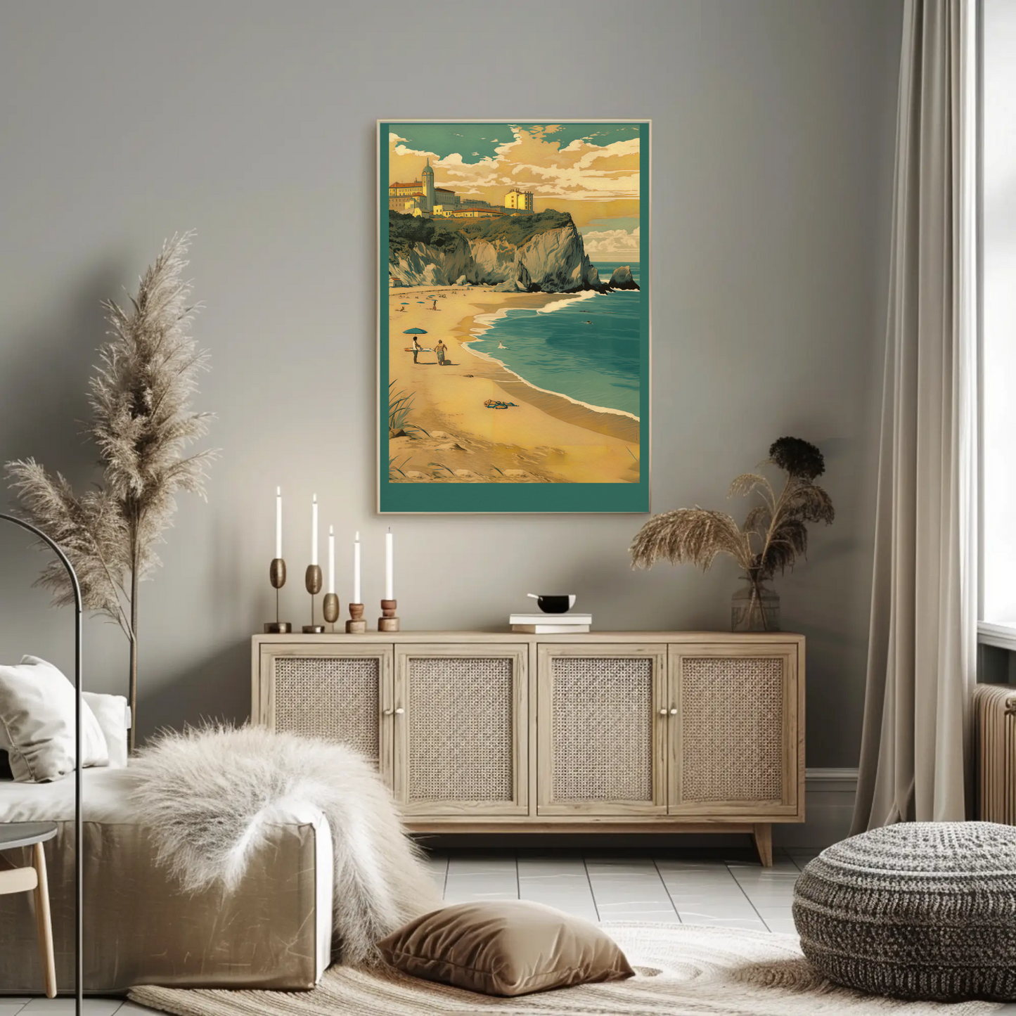 Beach Cliffs Town Above Coastline Portugal Travel Poster