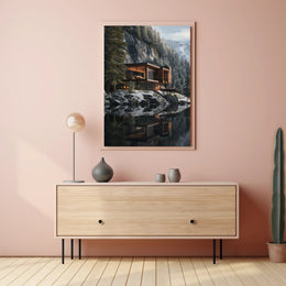 Modern Architectural House in Tranquil Winter Forest Artistic Poster