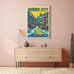 Québec City Winter Charm Pop Art Travel Poster
