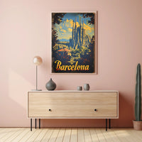 Barcelona's La Sagrada Familia Vintage Travel Poster