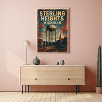 Vintage Sterling Heights Water Tower Retro Poster