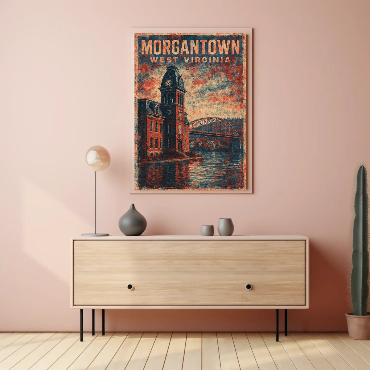 Morgantown Clock Tower River Art Deco Collectors Poster