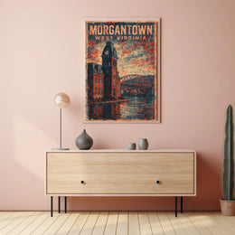 Morgantown Clock Tower River Art Deco Collectors Poster