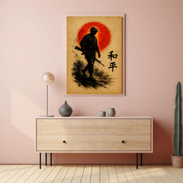 Silhouette Soldier Against Sun: Cultural or Heritage Poster