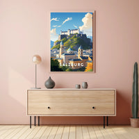 Salzburg Fortress Scenic Print Travel Poster