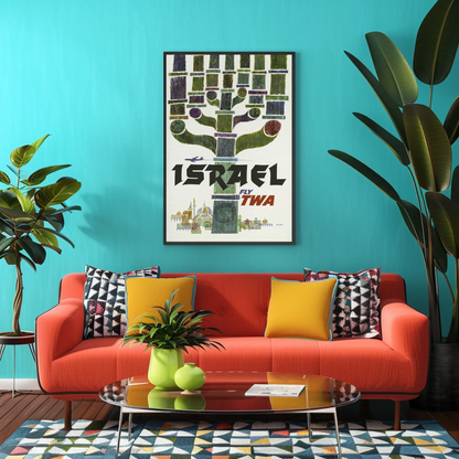 Visit Israel 1960s TWA Vintage Style Airline Travel Poster