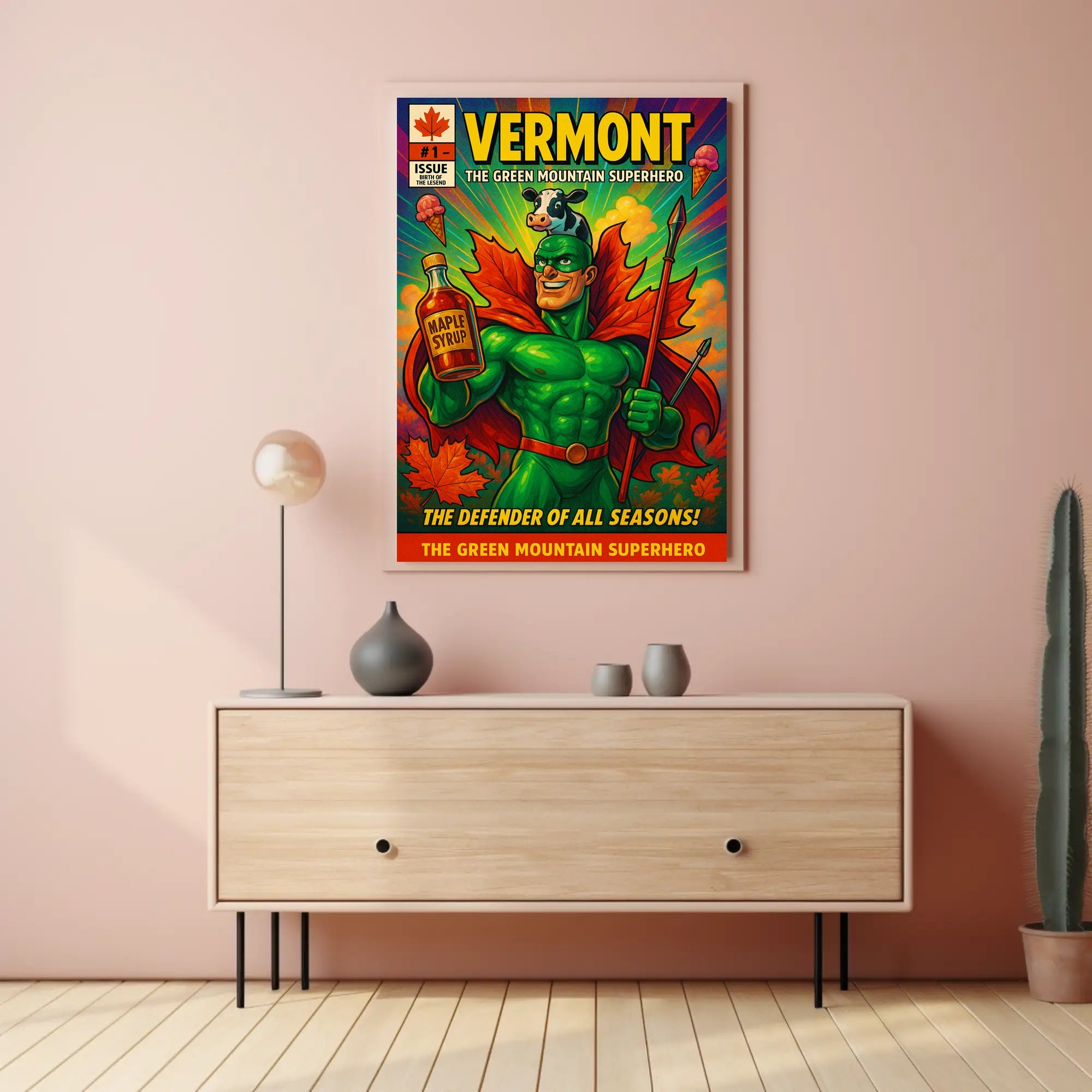 Vermont Retro Superhero Poster Wall Art Print