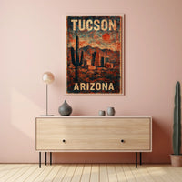 Tucson Desert Cactus Skyline Nostalgic Retro Poster