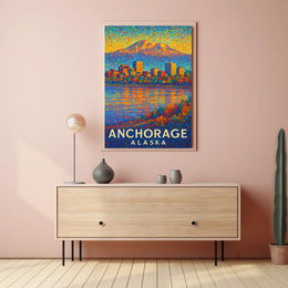 Anchorage Abstract Cityscape Poster: Vibrant Pointillist Art