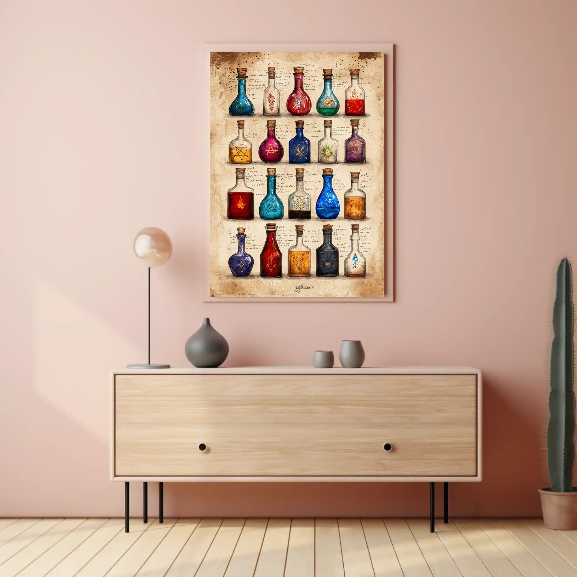 Potion Bottles with Mystical Symbols Fantasy or Mythology Poster