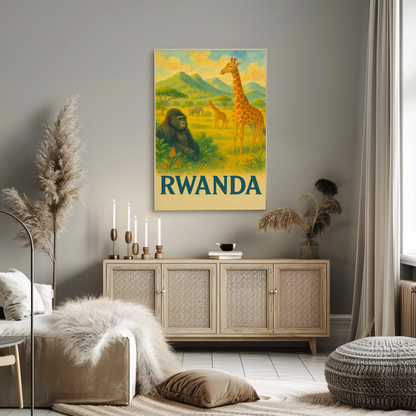 Rwanda Safari Animals Valley Scene Travel Poster