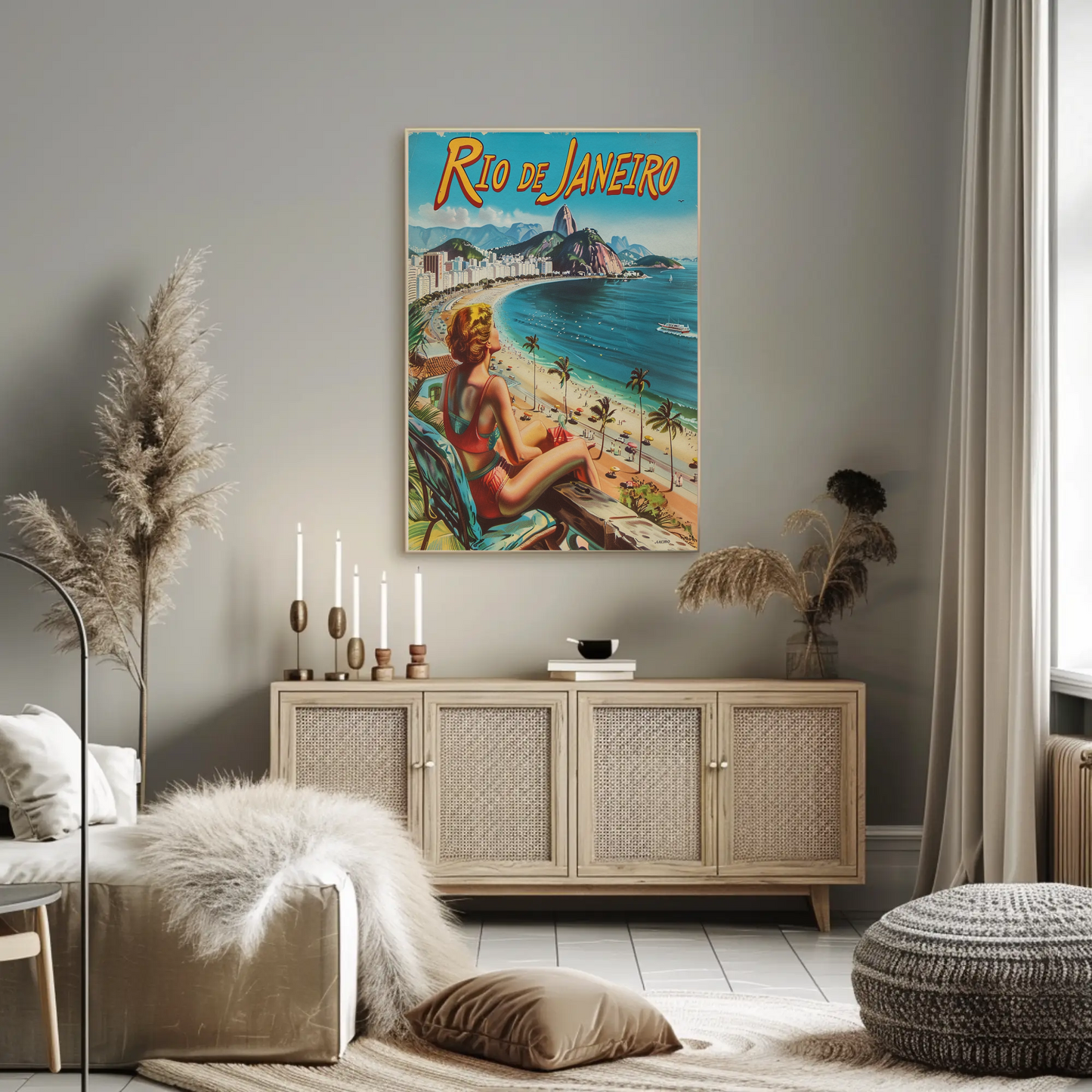 Rio Janeiro Beach View Retro Woman Vacation Travel Poster Travel Poster