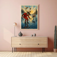 Whimsical Reindeer Skating Vintage Style Fantasy or Mythology Poster
