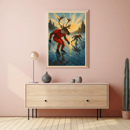 Whimsical Reindeer Skating Vintage Style Fantasy or Mythology Poster