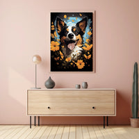 Joyful Dog and Flowers Nature Art Poster