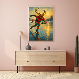 Whimsical Reindeer Skating Winter Wonderland Poster