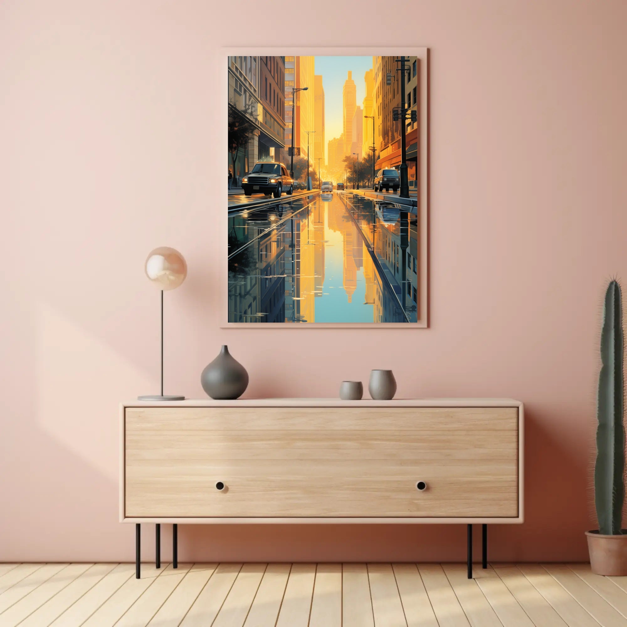 Urban Reflections: Serene Street Scene Artistic Poster