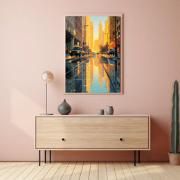 Urban Reflections: Serene Street Scene Artistic Poster