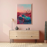 Vintage Car In Dreamy Landscape Poster Art Print PosterGoat