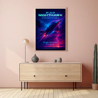 F-117 Nighthawk Jet Cosmic Neon Poster