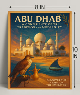 Abu Dhabi's Majestic Mosque and Falcon Cultural Poster