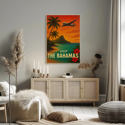 Visit The Bahamas Vintage Plane Ocean Paradise Travel Poster