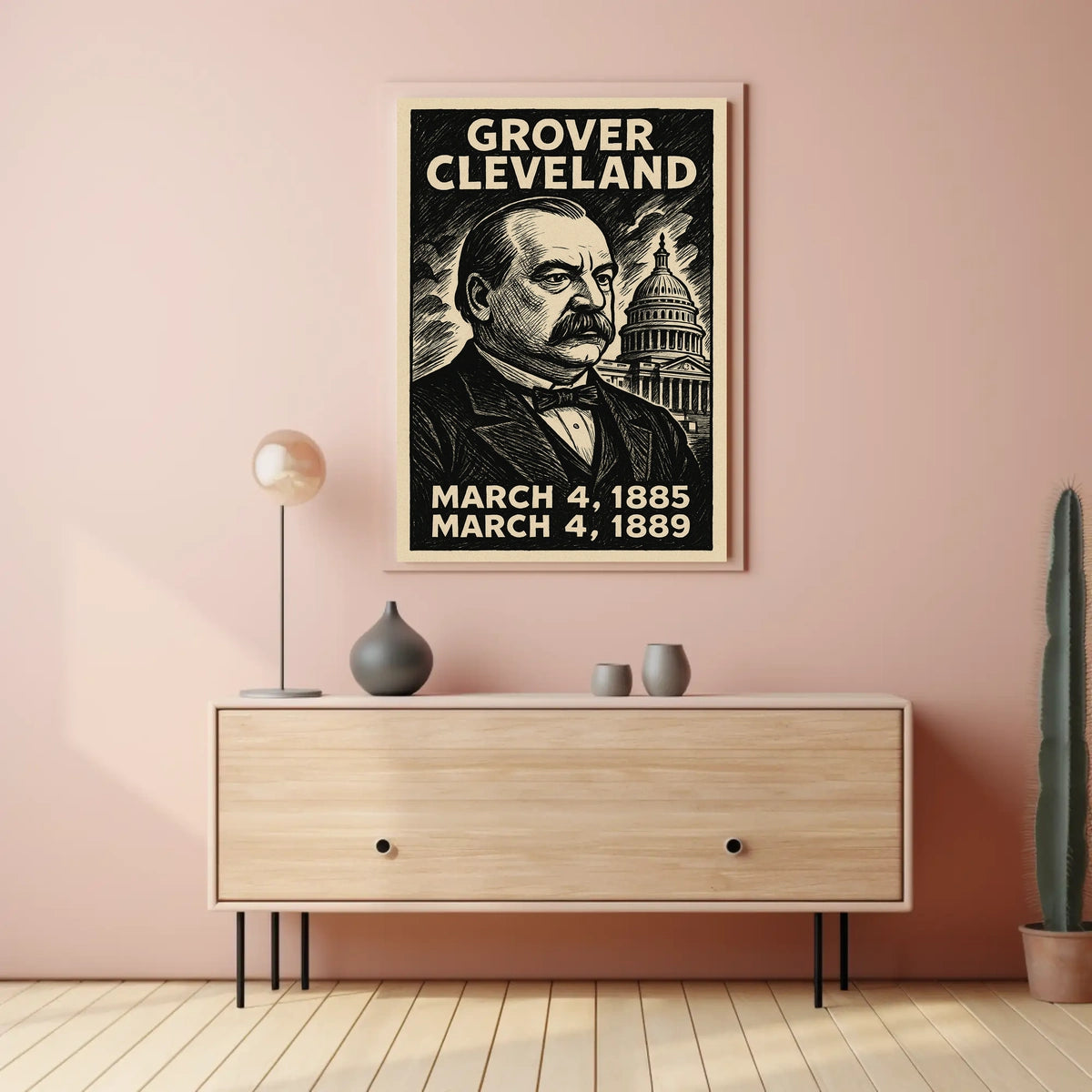 Grover Cleveland 22nd President of the United States B & W Comic Sketch Poster
