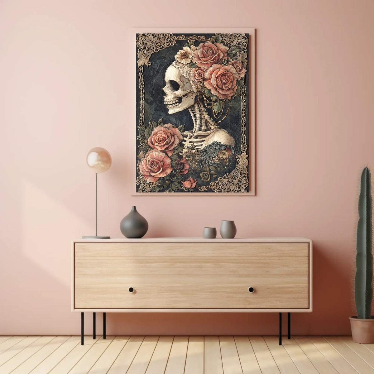 Skull and Roses Floral Elegance Artistic Poster