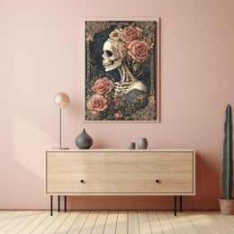 Skull and Roses Floral Elegance Artistic Poster