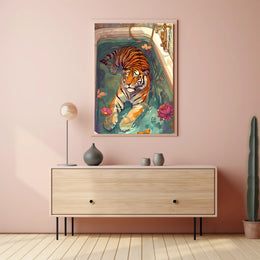 Serene Tiger in Bathtub Animal Poster PosterGoat