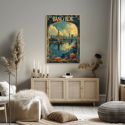 Bangkok Wat Arun Flowers Riverside City Thailand Travel Poster