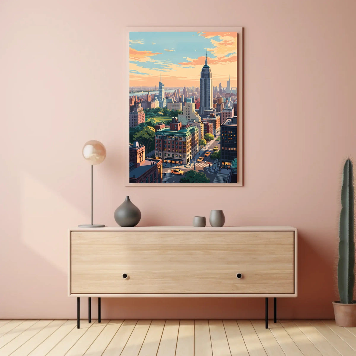 New York Sunset Cityscape Skyline Poster Modern Wall Art