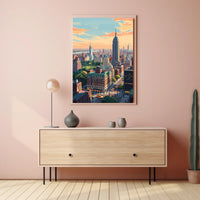 New York Sunset Cityscape Skyline Poster Modern Wall Art