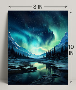 Aurora Borealis Over Snowy Mountains Poster