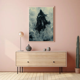 Mysterious Cloaked Figure Riding Horse Fantasy Mythology Poster PosterGoat