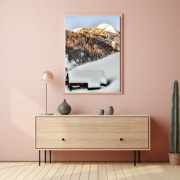 Winter Serenity Cabin in Snowy Alps National Park Poster