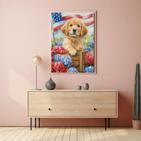 Golden Retriever Puppy In A Wagon With Flowers Poster