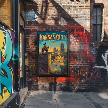Kansas City The Heart of America Overlook Vintage Travel Poster
